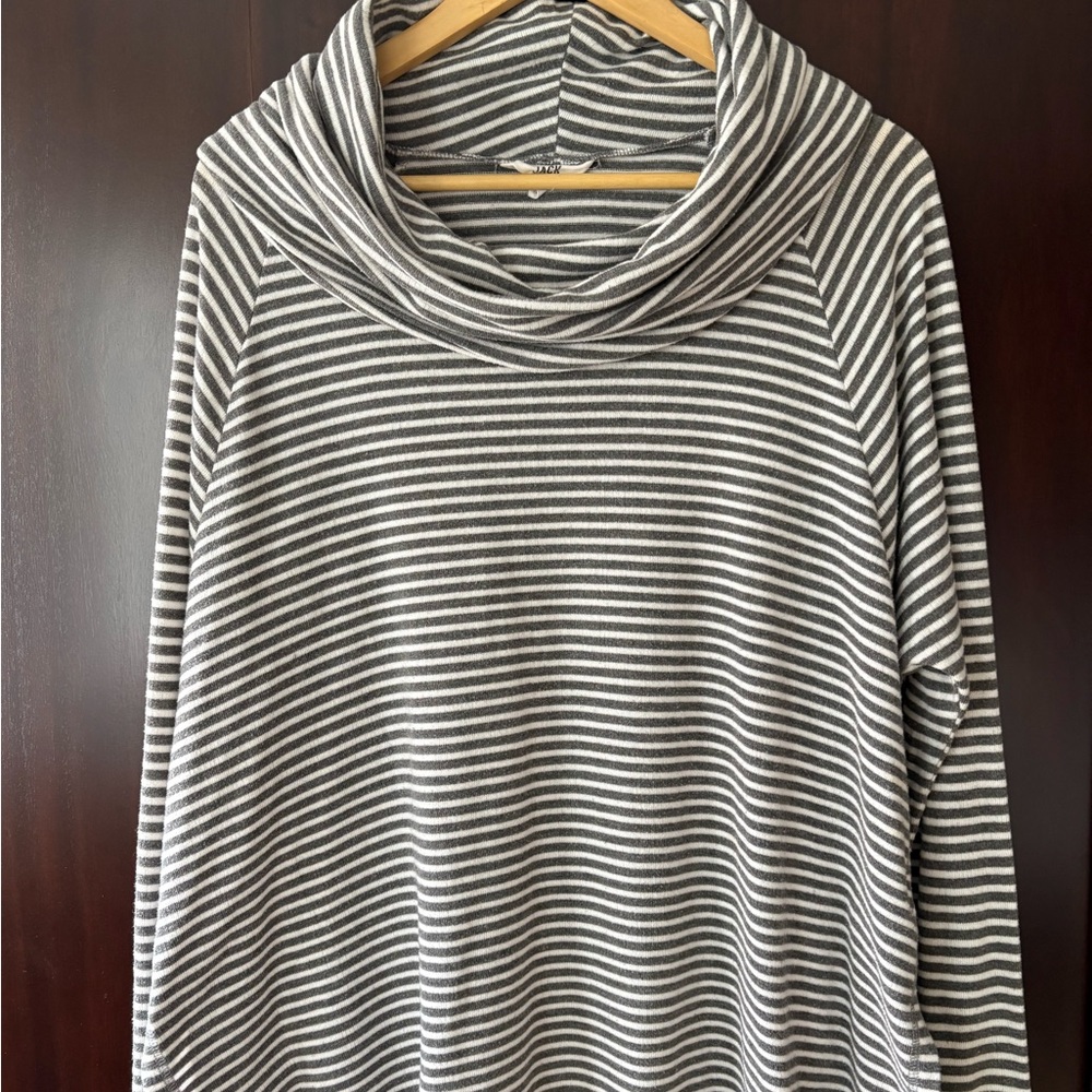 BB Dakota Gray and White Striped Cowl Neck Sweater